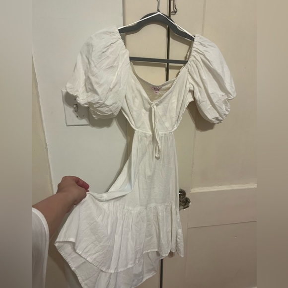 NWOT ASOS Miss Selfridge Petite Cut Out Cotton Flax Mini Dress in Ivory - Picture 6 of 8